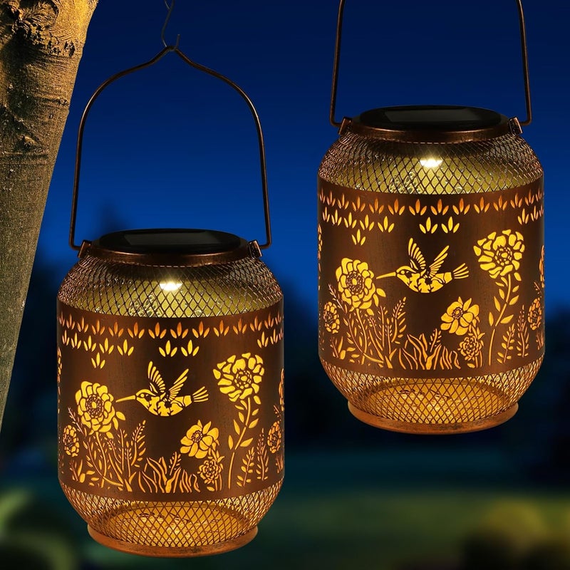 Doogarden Solar Lanterns Outdoor Waterproof Christmas Birthdays Gifts for Women Mom Grandma Butterfly Garden Decor Metal Hanging Solar LED Lights for Patio(Butterfly Flock-2P) - Image 1